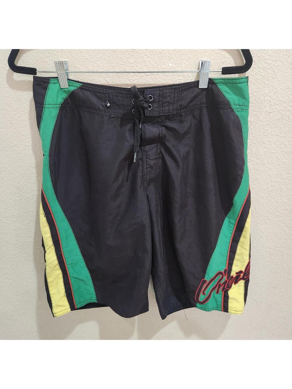 Vtg O'Neill Board Shorts 32 Embroidered Rasta Y2K Surf Beach 00s Cargo Swim